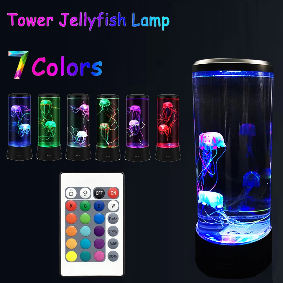 LED Jellyfish Lamp Ambient Night Light Remote Control Color Changing Decorative Lights Aquarium Birthday Gift For Children USB