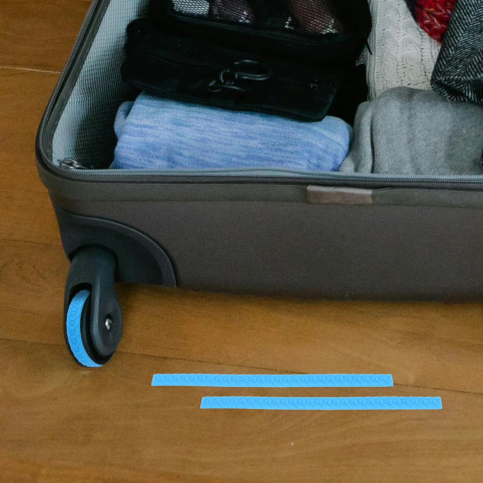 4Pcs 실리콘 수하물 바퀴 보호 커버 소음 감소 충격 방지 랩 범용 가방 바퀴 바닥 보호기 블루