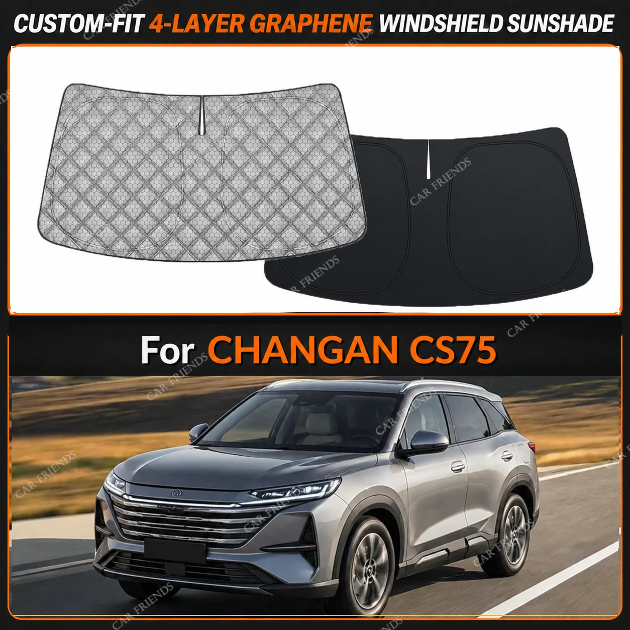For CHANGAN CS75 Custom-Fit 4-Layer Graphene Windshield Sunshade Reflective Gray-Silver Surface Helps Reduce Direct Sunlight