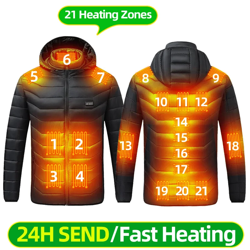 21 Areas Heated Jacket Men Women USB Electric Heated Clothes Camping Warming Self Heating Vest Hiking thermal hunting Coat