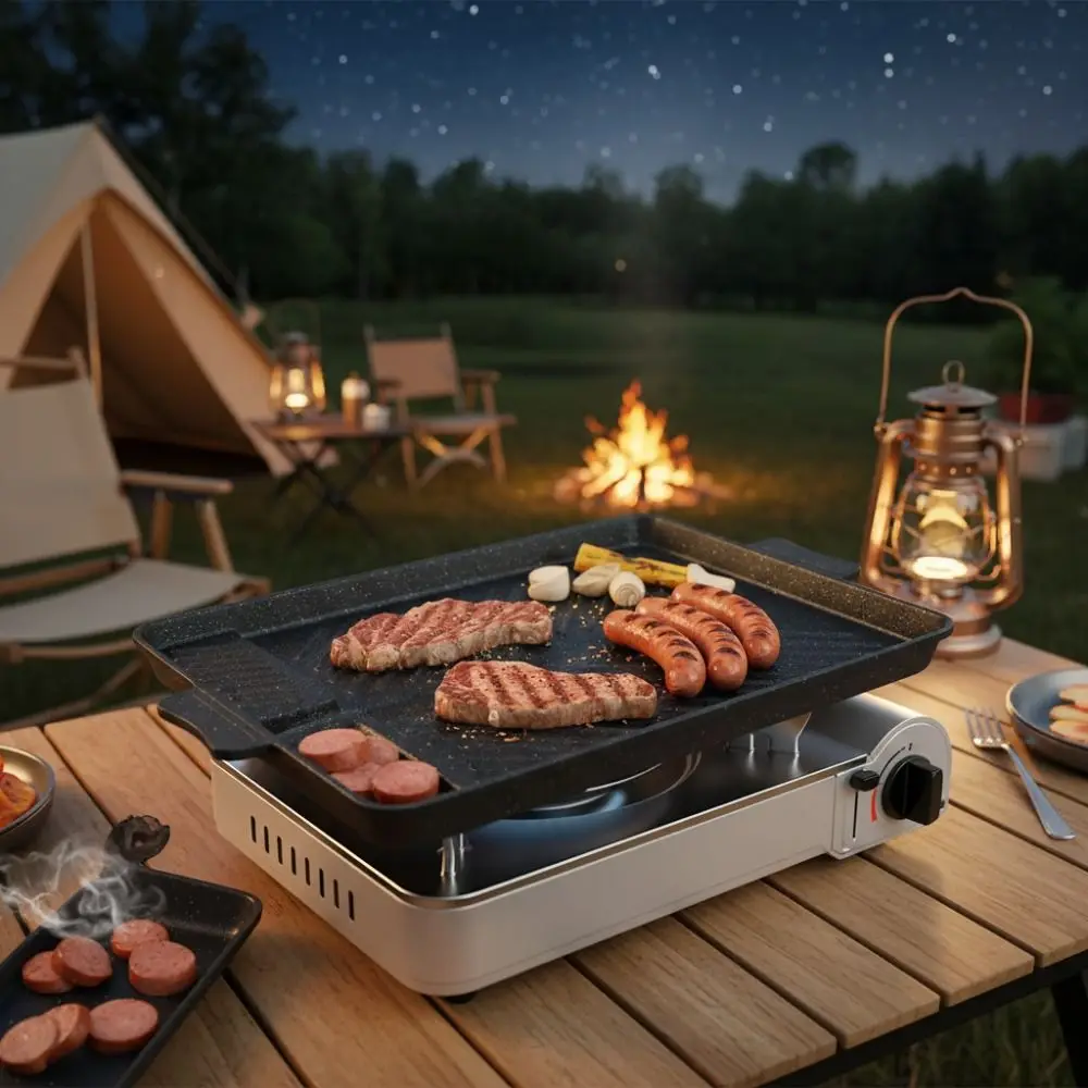 Universal Aluminum Alloy Korean-style Barbecue Pan Non-stick Rectangular Grill Meat Plate with Oil Drain Port Grill Tray Outdoor