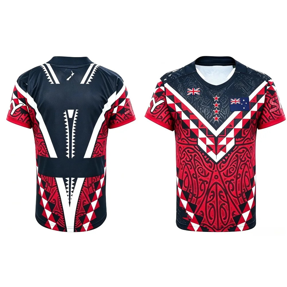 Red Black Maori Tribal Geometric Print Men T Shirt National Flag Decor Quick Dry Sport Casual Short Sleeve Tee