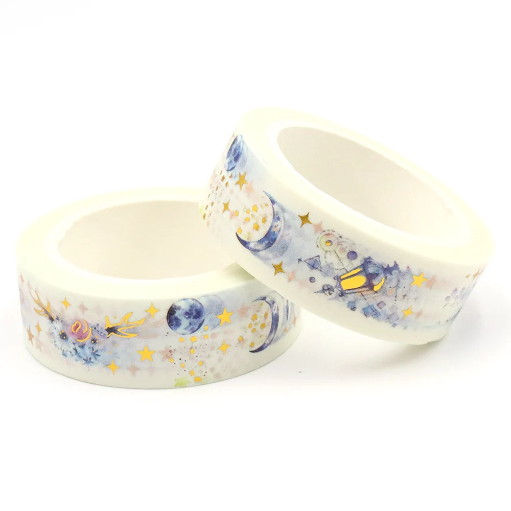 1PC 15mm*10m Gold Foil Halloween Moon Star Earth Washi Tapes  Adhesive Stationery Office Supplies Masking Tape