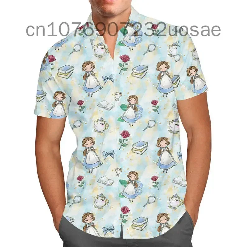 2024 New Aladdin and Jasmine Princess Hawaiian Shirt Men's Women's kids Short Sleeve Shirts Disney Hawaiian Shirts