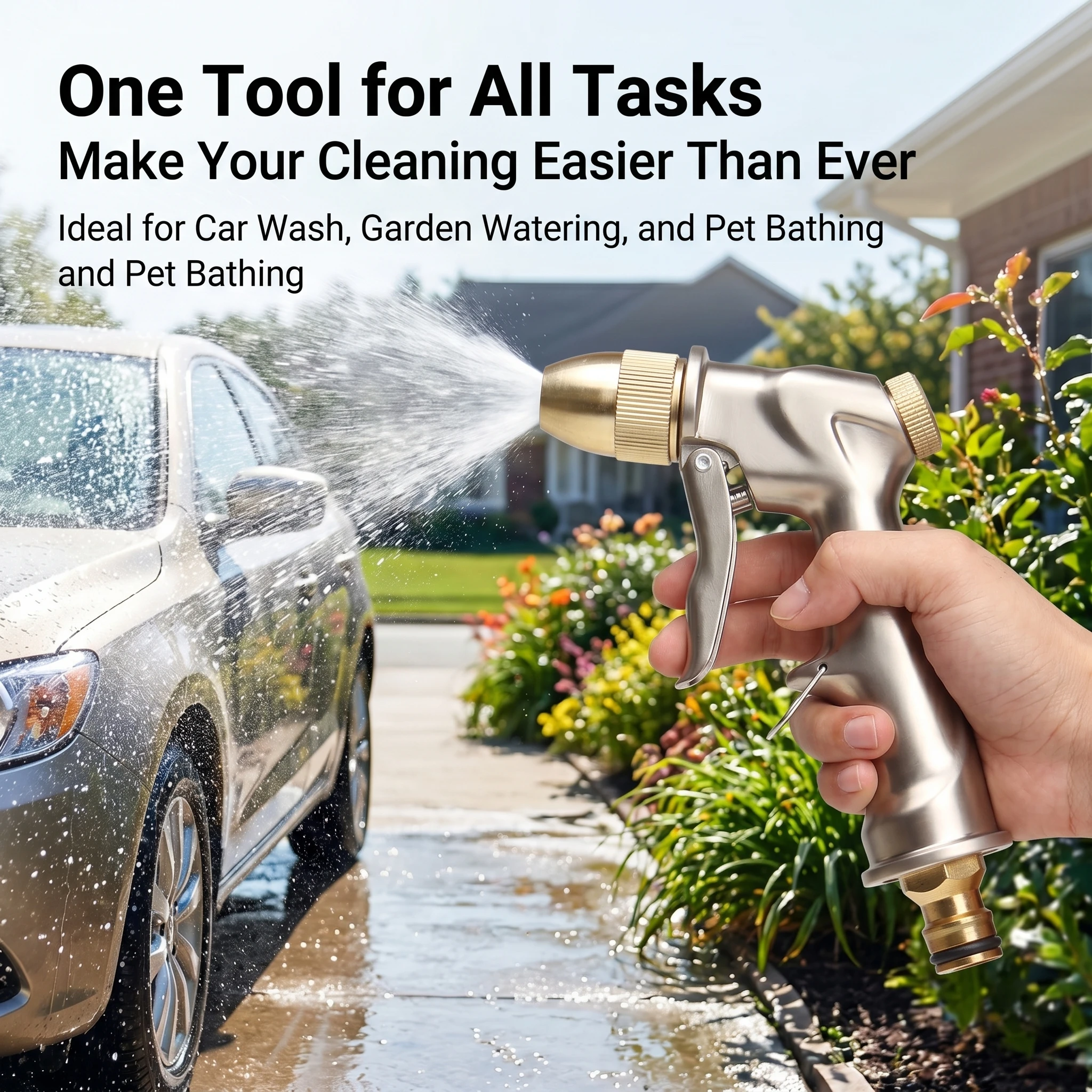 Zinc Alloy High Pressure Water Gun Adjustable Nozzle Handheld Sprayer For Car Wash Garden Pet Bath Patio Clean