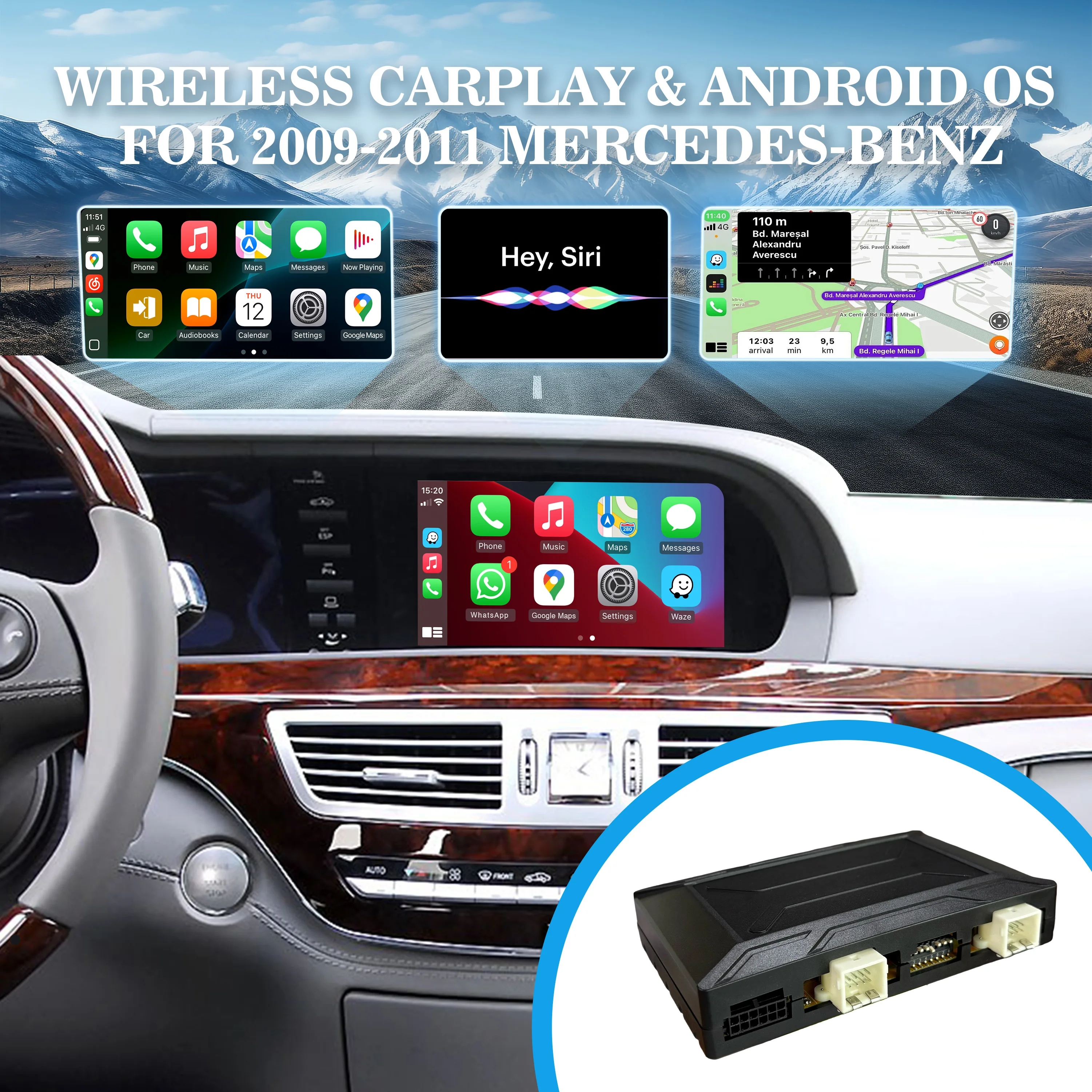 

Multimedia Upgrade Adapter for Mercedes Benz W221 S Class 2006-2009 Support Wireless CarPlay Android Auto Screen Mirroring