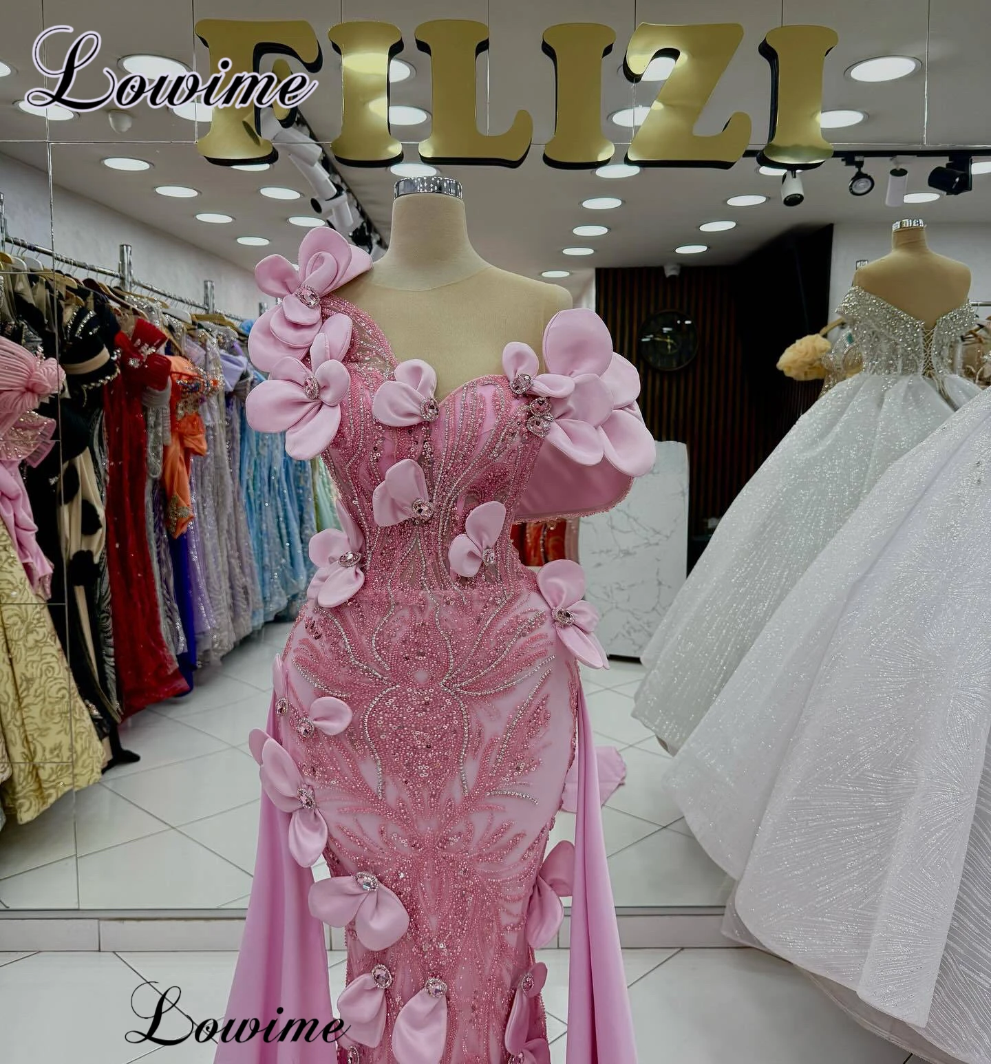 Speciale roze beroemdheidsjurken pure hals zeemeermin rode loper runway jurken fotografie jassen vestidos de gala aangepast