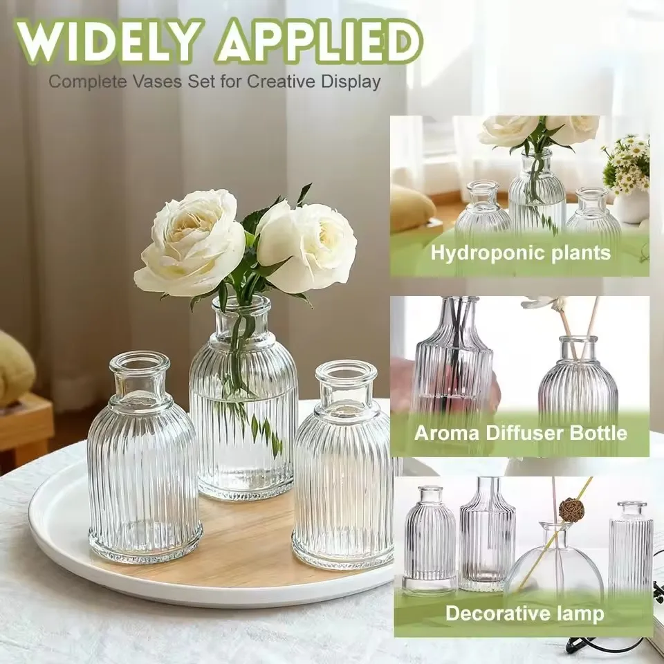 2/4/6 PCS Clear Glass Mini Bottles – Reed Diffuser & Bud Vase Set for Wedding Centerpieces, DIY Fragrance & Florist Decor