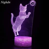 Nighdn Cat Playing Ball LED Night Light 7 Color Changing Acrylic LED 3D Illusion USB Table Lamp Room Decor Kids Birthday Gift