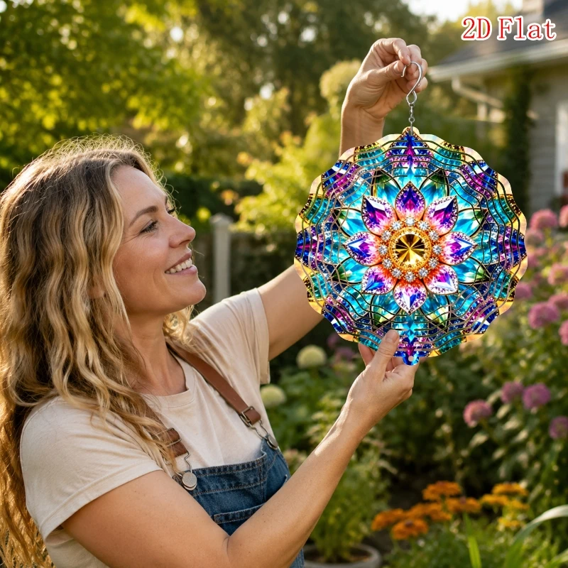 CIFbuy 360° Rotating Wind Spinner Garden Decor, Shiny Kaleidoscope Pattern Metal Wind Chime for Outdoor Patio Yard Art