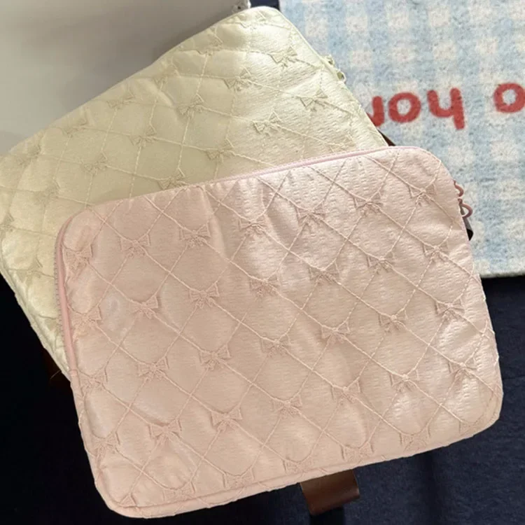 Lace Bow Embroidered Notebook Bag, Korean Y2k Women's Computer Tablet File Storage Bag Handbag, Travel Portable Briefcase