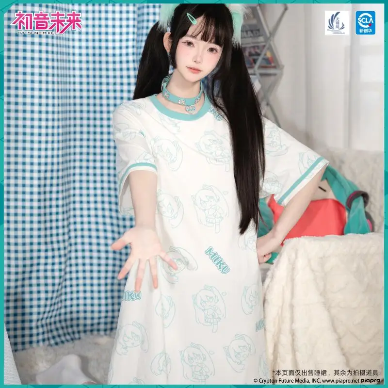

Оригинальная женская пижама Hatsune Miku, платье, женская домашняя одежда с короткими рукавами и героями мультфильмов, удлиненная пижама, повседневная одежда для сна