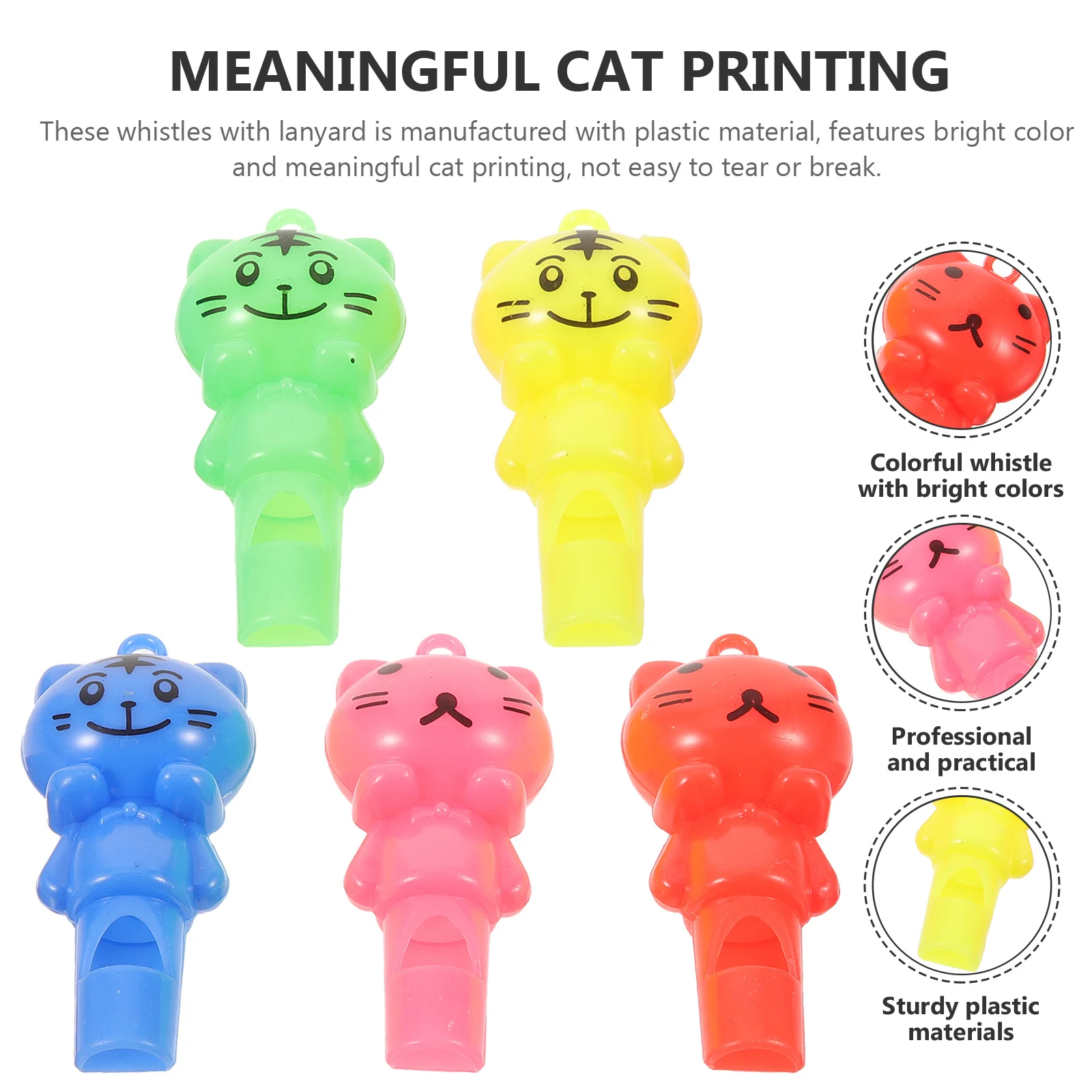 

10Pcs Durable Plastic Whistle Lanyard Cat Printing Multipurpose Kids Training Sports Meetings Whistle for Kids