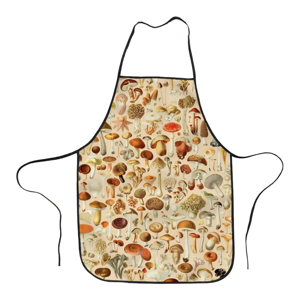 

Vintage Mushroom Designs Collection Kitchen Women Apron Household Cleaning Composite Pinafore Salon Home Cooking Baking Adult