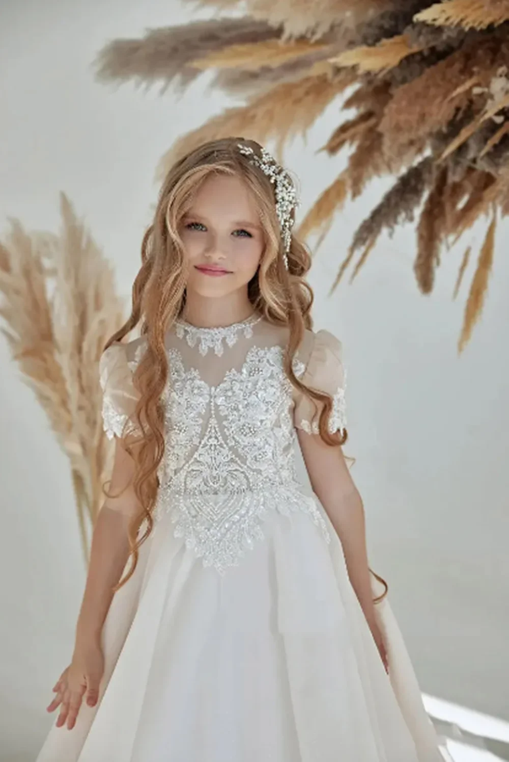 

Lvory White Applique Short Sleeve Tulle Puffy Flower Girl Dress For Wedding Child First Eucharistic Birthday Party Dress