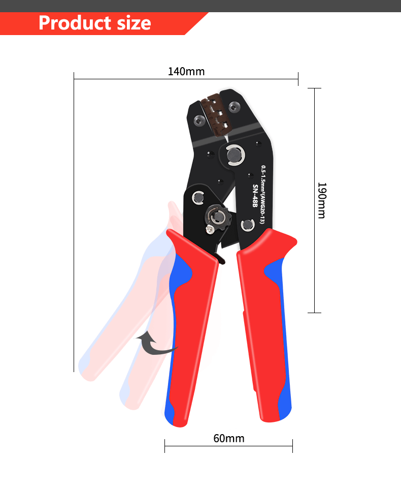 Für Lasche 2,8 4,8 6,3 Auto klemmen Crimp zange 0,5-2,5 mm²/23-13awg hochpräzise Backen draht elektrische Handwerkzeuge SN-48B – Detail 3