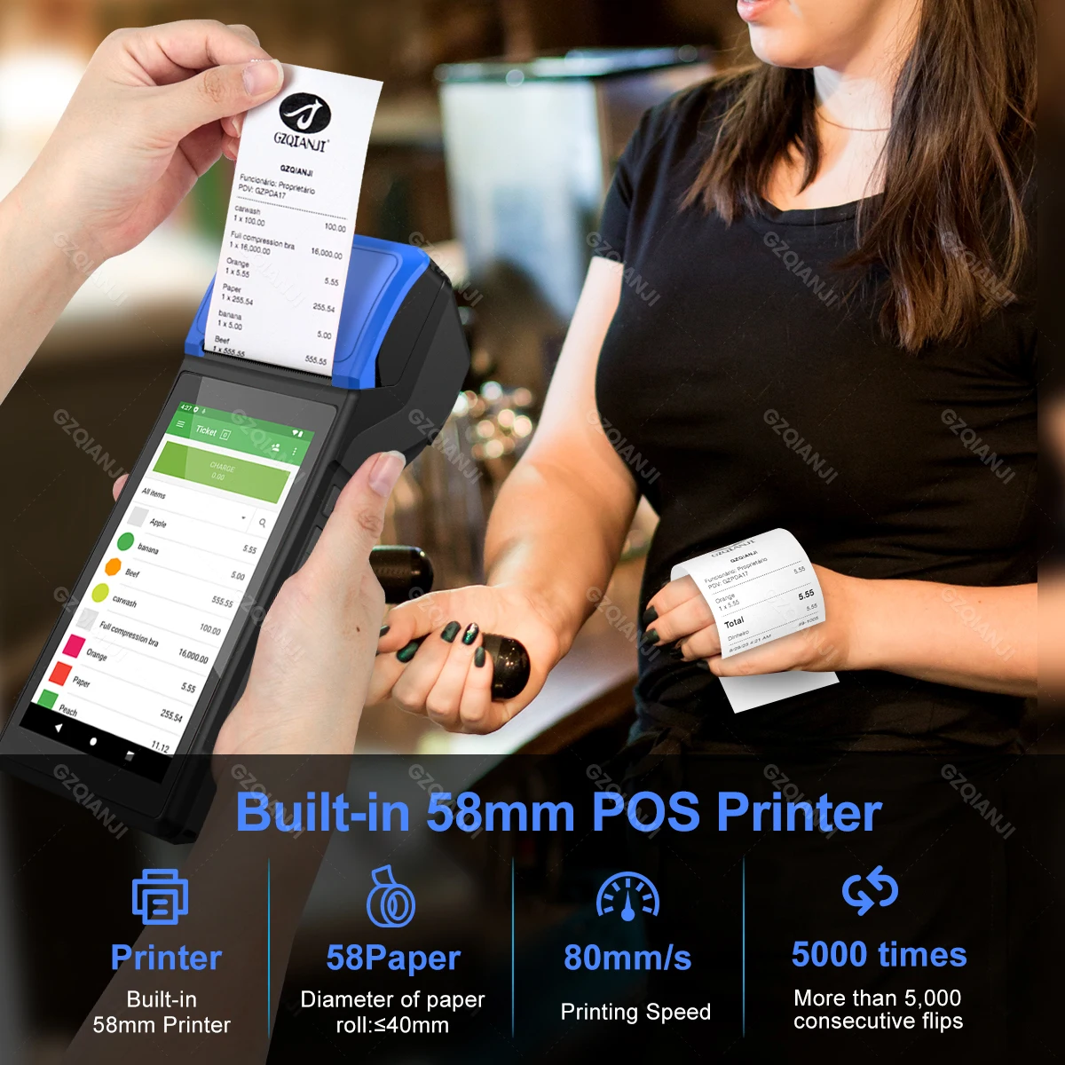 Imagem -02 - Android Etiqueta 12 Etiqueta Impressora 58 Milímetros Etiqueta de Recibo Térmica Nfc 2d qr Barcode Scanner Leitores Tudo em um Loyverse