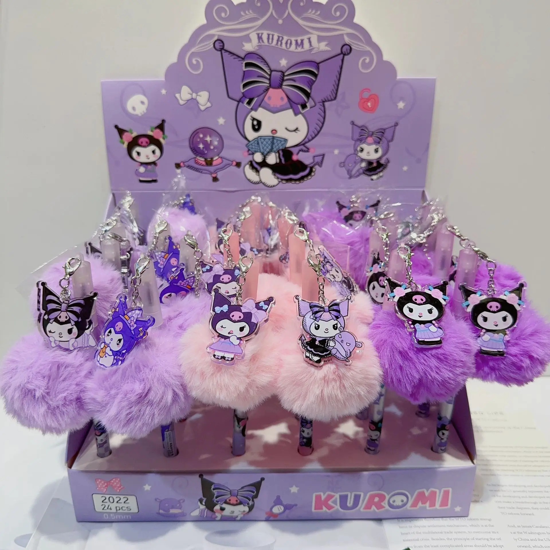 

Sanrio 12/24 шт. гелевая ручка Kuromi Melody мультяшная плюшевая подвесная ручка кавайные студенческие канцелярские принадлежности оптом