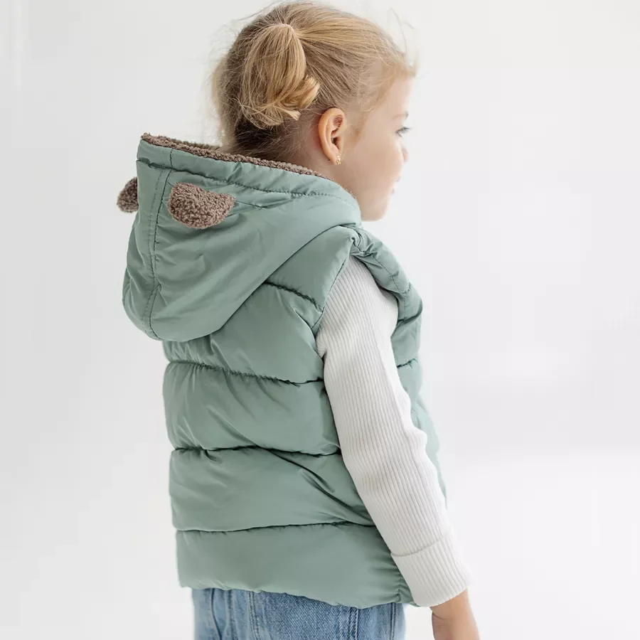 Spring/Autumn Kids Hooded Vest with Ears (1–7 Years) | Warm Gilet for Boys & Girls | 4 Colors (Green/White/Black/Gray)