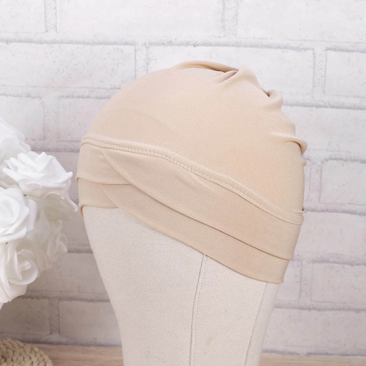 

Indian Hat Headscarf Turban Linen Adult Beige Forehead Cross Crystal Comfortable Girls Birthday Party Christmas Travel