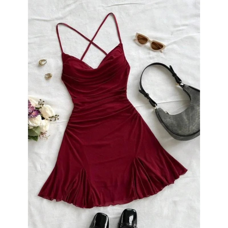 

New Y 7057 Cross-Border Vaion Dr with Strap Bal Draped Skirt Casual Sportswear Seven Sve Autumn Wear