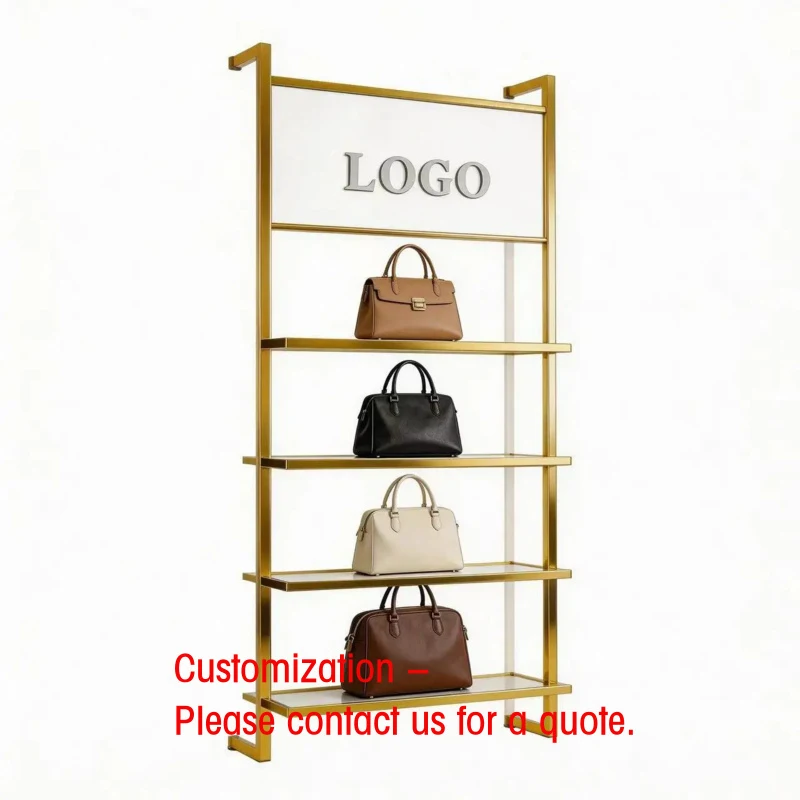 custom.Durable Golden Display Rack Stainless Steel Display Stand with Acrylic Customized Bag Shop Garment Shop