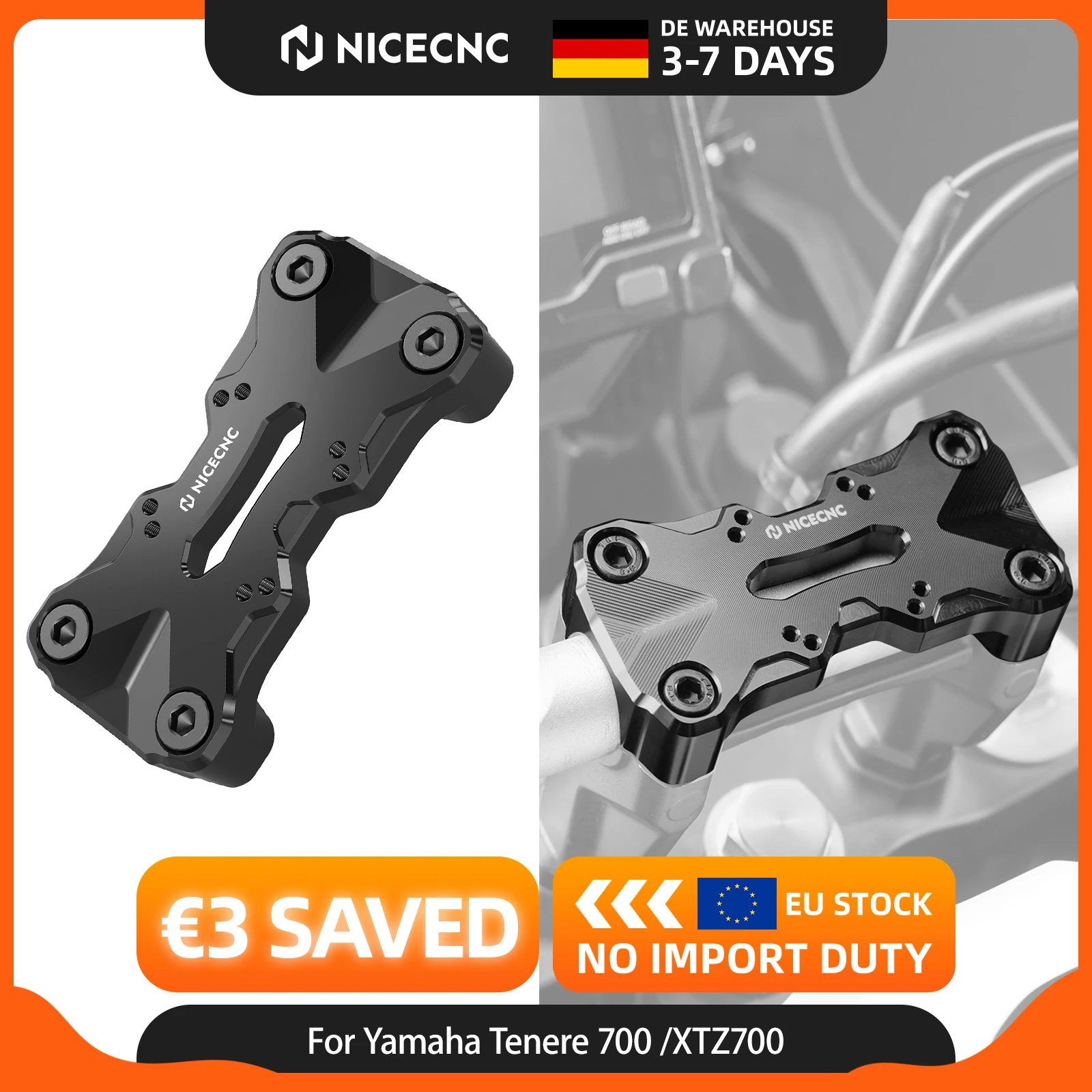 NICECNC Für Yamaha Tenere 700 /XTZ700 2019-2024 Rally Edition 2020-2024 World Raid 2022 Tenere 700 2024 2023 2022 2021 2020 Lenker-Topklemme Tenere 700 Zubehör