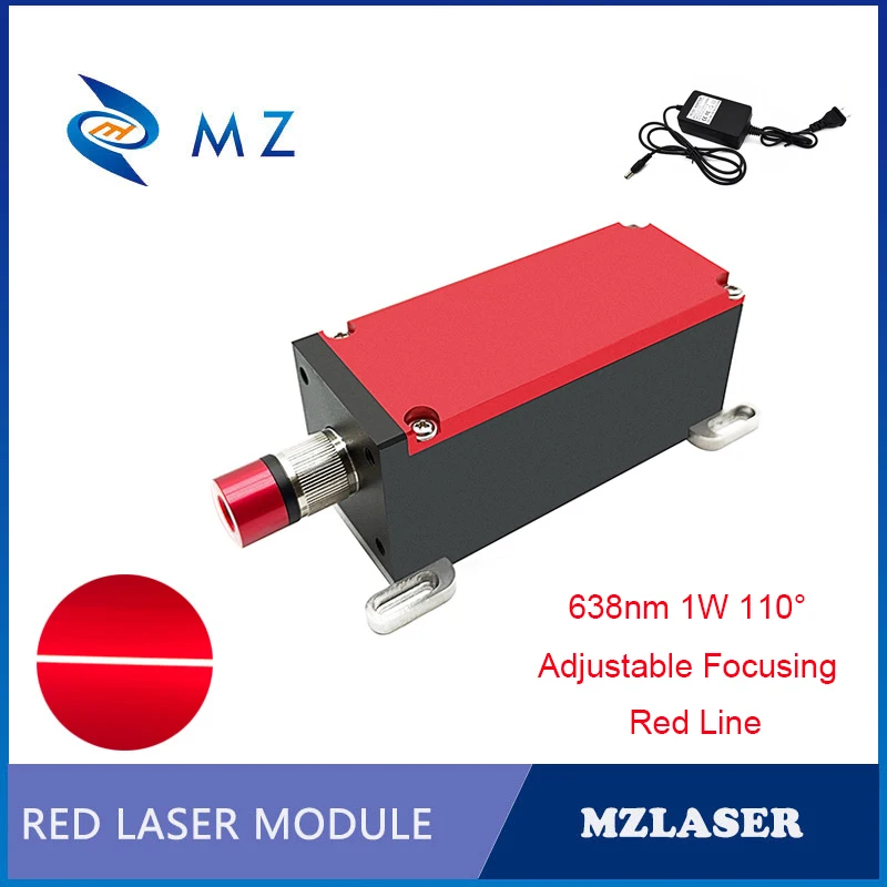 

High Brightness 638nm 1W Red Line 110Degrees Adjustable Focusing Laser With Adapter Excellent Heat Dissipation Industrial Grade