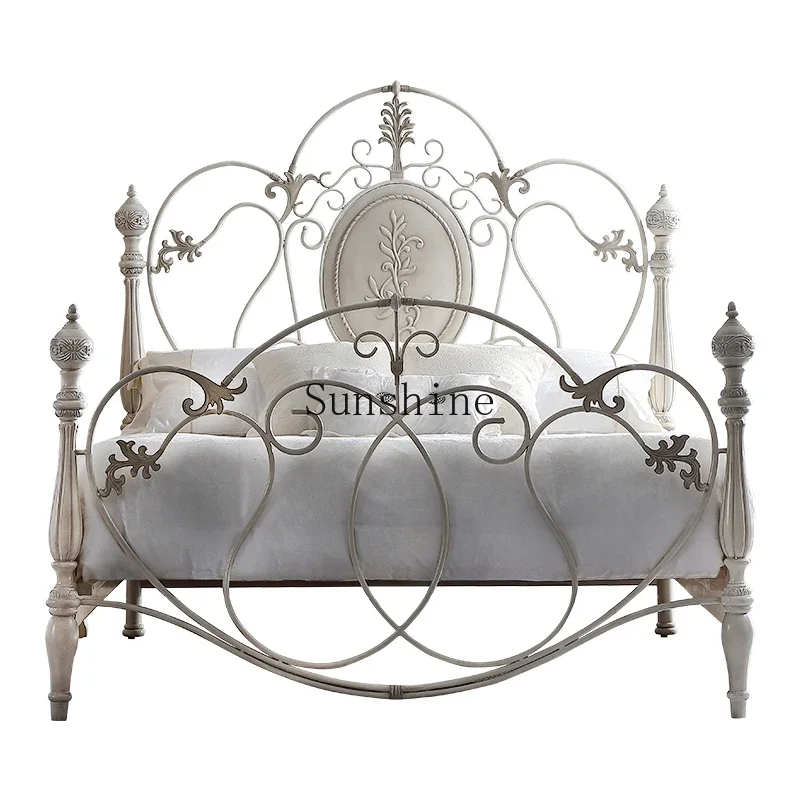 

Hersa French cream beech light luxury wrought iron retro master bedroom princess bed