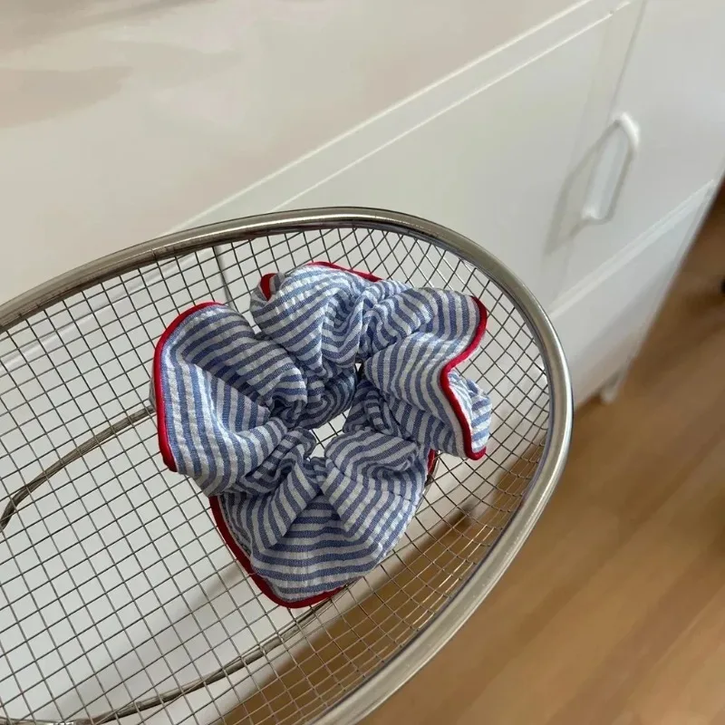 الكورية نمط موضة جديدة Scrunchies الأحمر تنحنح الأزرق مخطط الشعر التعادل الحلو الطازجة مطاطا رباط شعر الفتيات النساء إكسسوارات الشعر