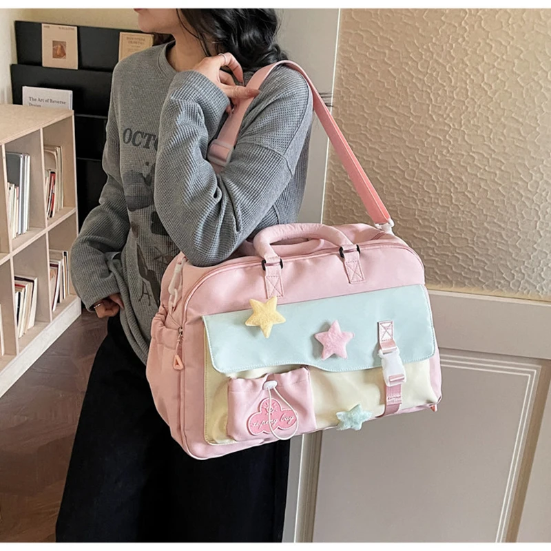 korean-style-cute-casual-travel-bag-women's-lightweight-handbag-large-capacity-crossbody-fitness-bag-short-distance-travel-bag