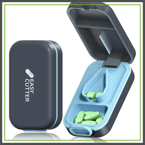 Pill Cutter Splitter for Small & Large Pills, 4-Way Split, V-Shaped Holder, Detachable Pad, Easy Clean, Buckle Design