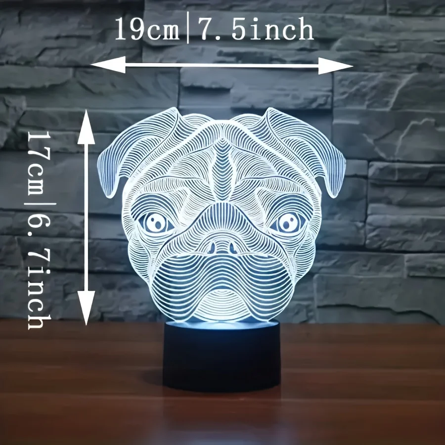 Imagem -03 - Pug Dog Night Light 3d Ilusão Animal Bonito Mudando as Cores Usb Power Controle Remoto Interruptor de Toque Decoração Lâmpada