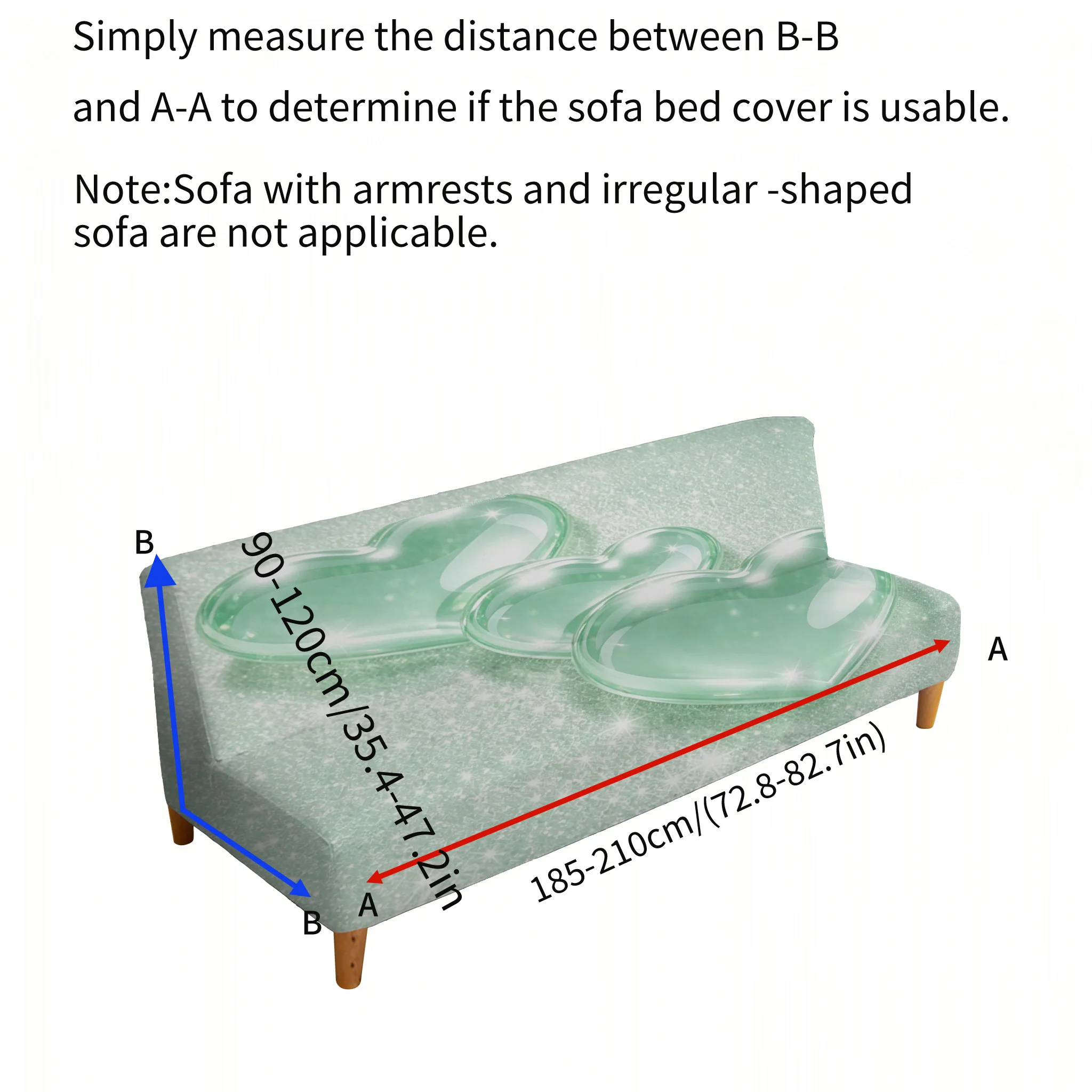 Armrest-free elastic sofa bed cover, crystal love printing pattern, dust-proof machine-washable sofa bed cover
