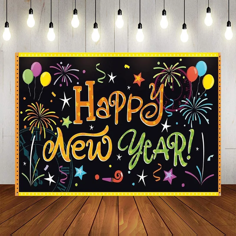 

Happy New Year Backdrop Fireworks go off Eve Party Decoration Party Photo Banner Photographic Background