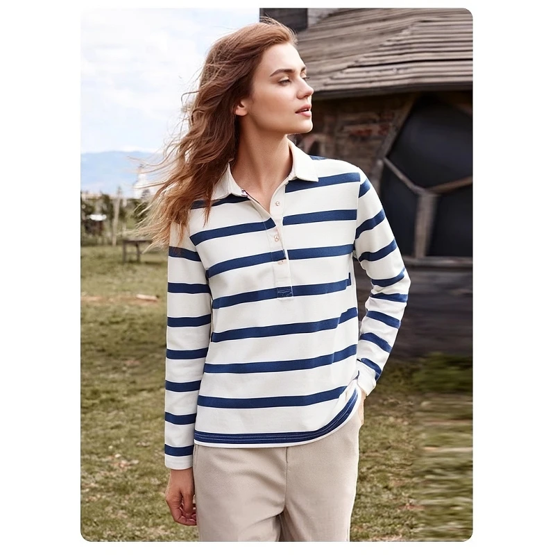 Sea Soul Style Stripesd Women's Polo Shirt Long Sleeve T-Shirt/Polo Rayé Style Sea Soul Pour Femme, T-Shirt À Manches Longues