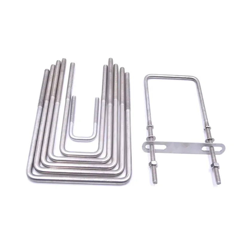 

304 Stainless Extended U Bolt with Long Threads and Adjustable Square Clamp for Various Material Thickness M6 M8 M10