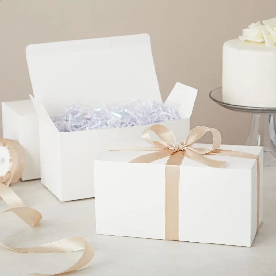 20 Pack Gift Boxes with Lids for Presents 9 x 4.5 x 4.5 in White Cardstock Box Decorative Bridesmaid Boxes