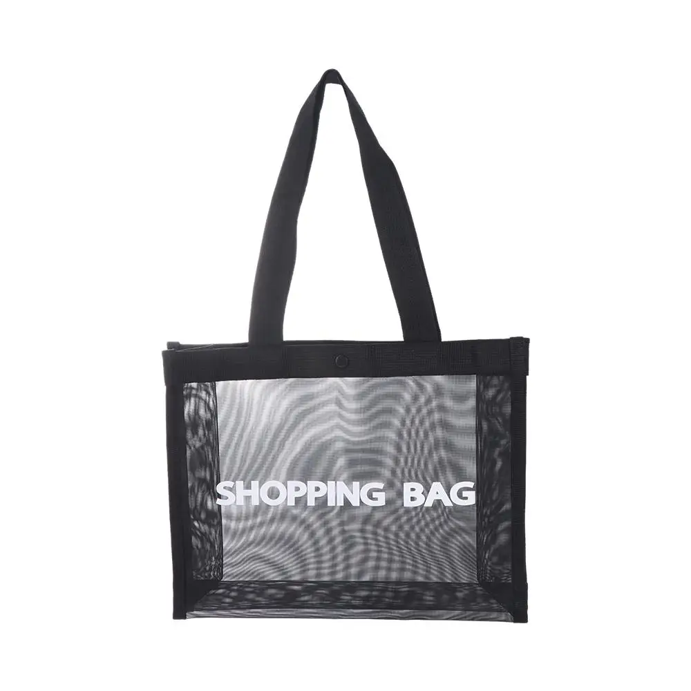 

Nylon Transparent Mesh Shopping Bag Single Shoulder Black Large Capacity Tote Bag Crossbody Bag Hasp Travel Storarge Bag Girl