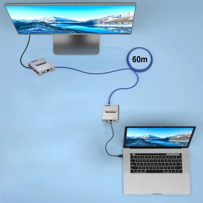 HDMI 2.0 4K 60HZ 60M HDMI Extender Over RJ45 Ethernet Lan CAT5e Cat6 Cable Cascade Connection for PC TO TV Transmitter Receiver