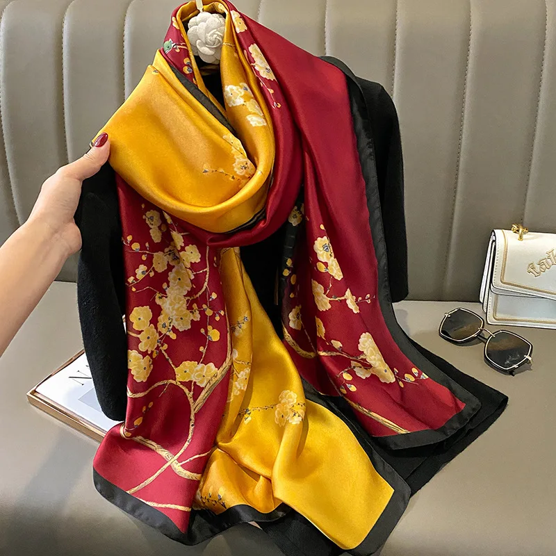 Spring Scarf Women's Luxury Design Scarf Silk Smooth Scarf Soft Muslim Headband Shawl Beach 85x180cm