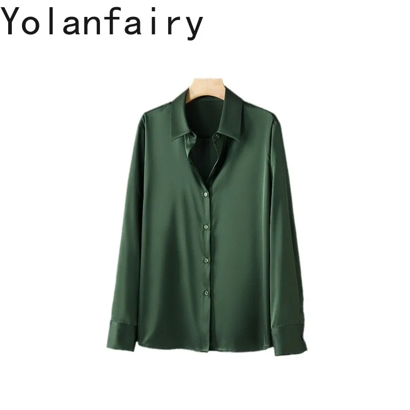

YOLANFAIRY 19MM 93% Natural Mulberry Silk Shirt for Women 2026 Spring Long Sleeve Tops Elegant Blouse Woman Clothes Ol Shirts