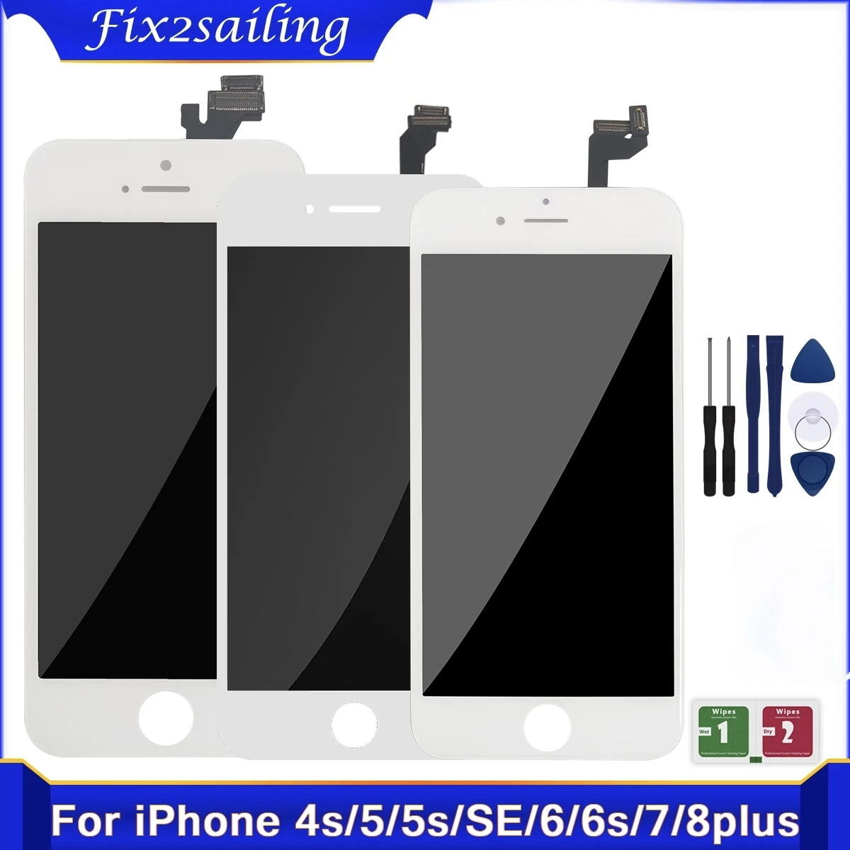 Aaa + tela lcd para iphone 6, 7, 8, 6s plus, toque digitador reparo para iphone 5, 5c, 5S, se, sem necessidade, vidro temperado + ferramentas