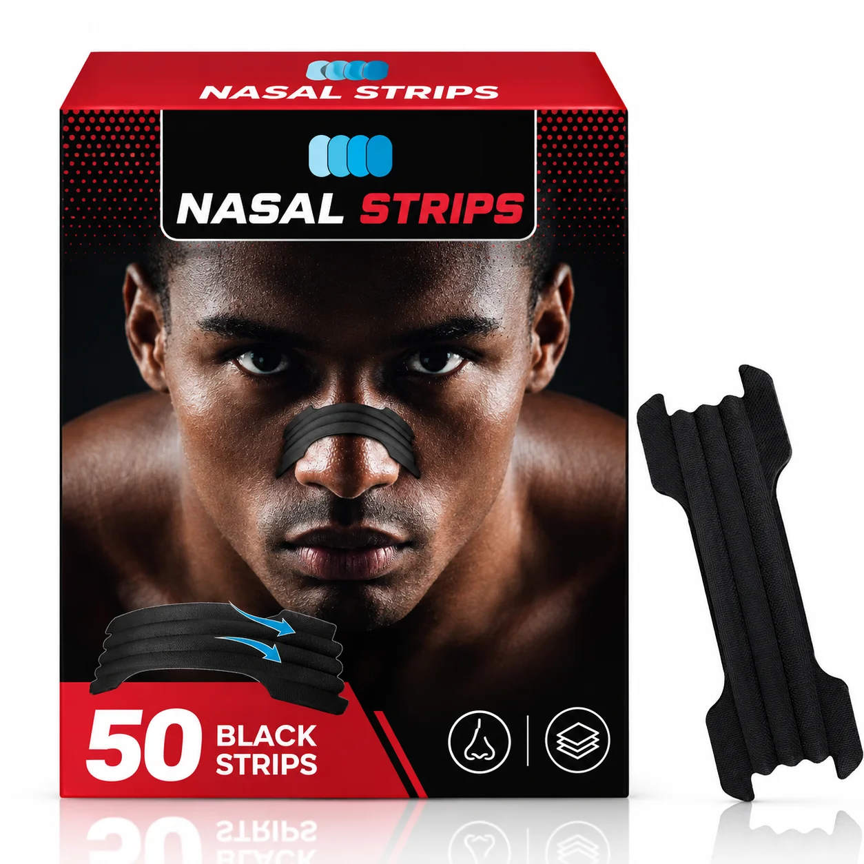 50pcs Black Nasal Strips for Sports, Adhesive Nose Strips, Lightweight Single Use Nasal Strip Accessories