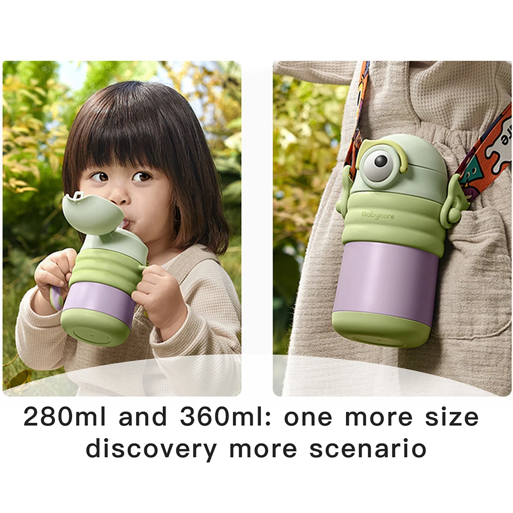 Bc Babycare 280/360ml Stainless Steel Vacuum Water Cup Hot Cold Water Thermos Mug Leak-proof Cute Baby Straw Insulated Cups