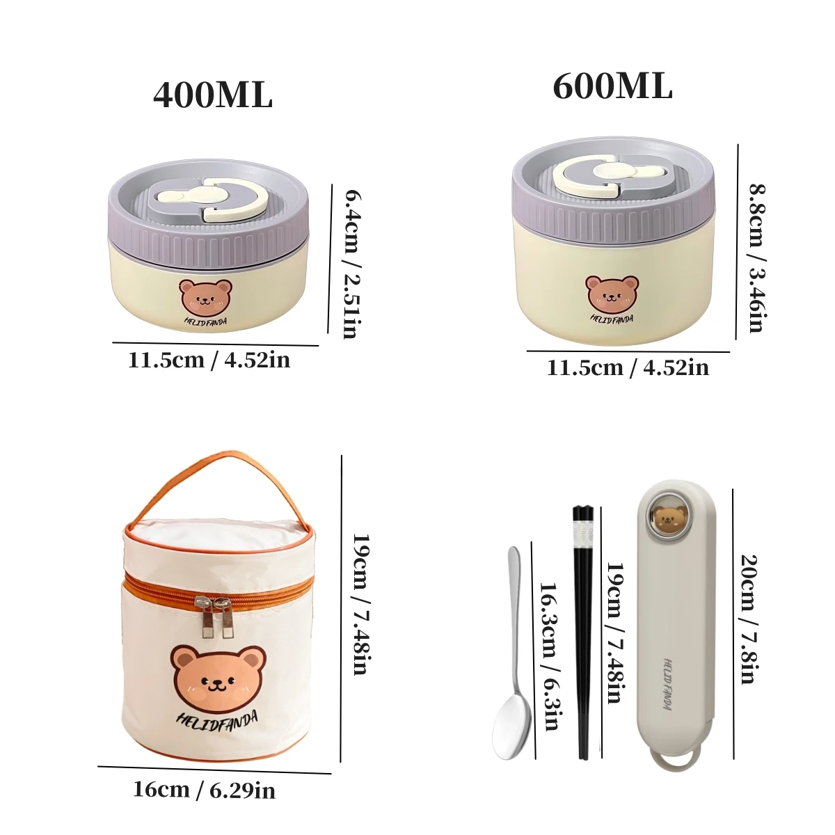 WORTHBUY Draagbare schattige beer 304 roestvrij staal geïsoleerde Bento lunchbox magnetron verzegelde lunchcontainer voor kinderen studenten