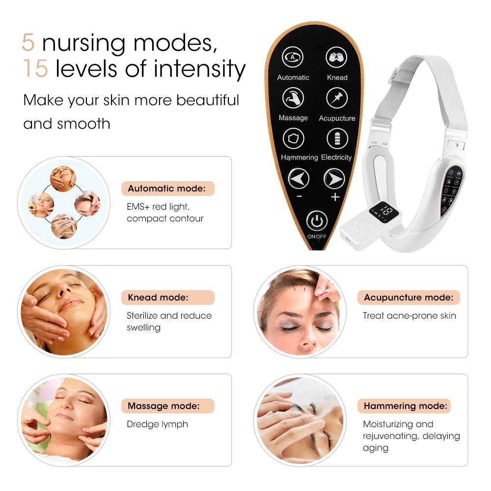 EMS Microcurrent Facial Lifting Massager, LED Photon Therapy, Face Slimming, Massageador De Vibração Com TENS Pulse, Dispositivo De Beleza