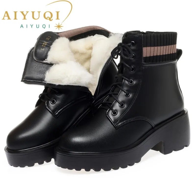 AIYUQI Women\'s Chelsea Boots Large Size 2024 New Genuine Leather Women Winter Shoes Boots Wool British Style Mid Boots Women