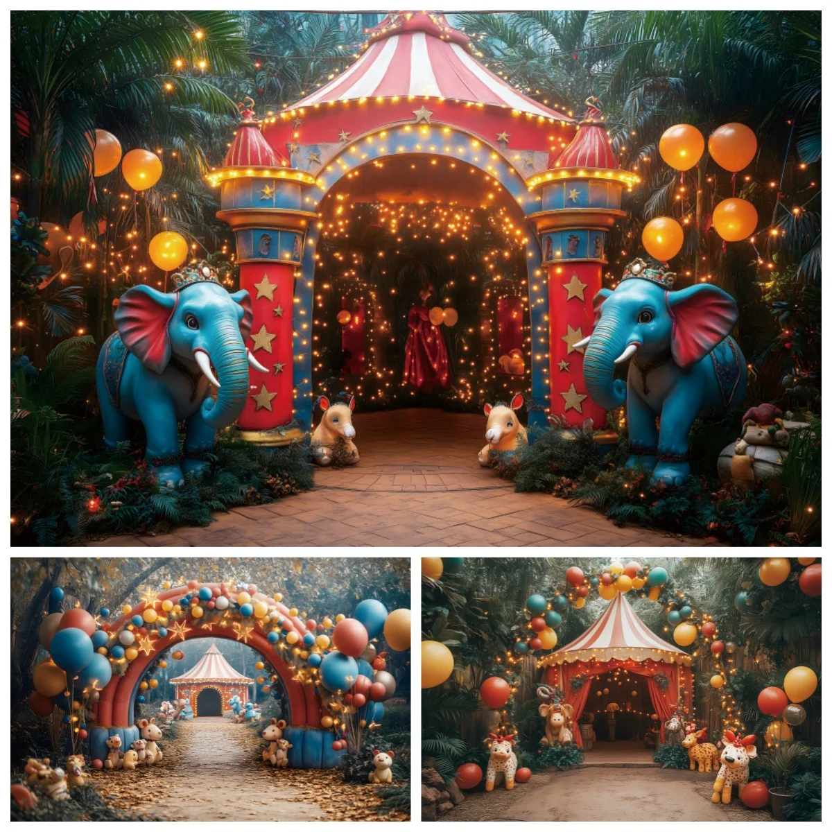 

Circus Theme Photography Backdrops Forest Animals Colorful Balloons Kids Birthday Party Decoration Background Photo Studio Props