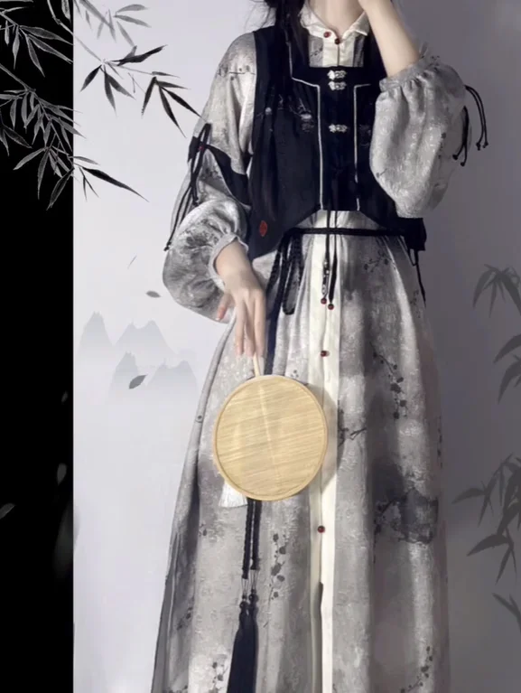 New Chinese Style Chinese Style Improved Hanfu Ink Wash Pattern Two-piece Dress Set